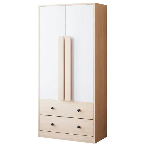 Armario de 70*40*170 cm, diseño de doble puerta, con cajones y compartimentos de almacenamiento, color madera + blanco