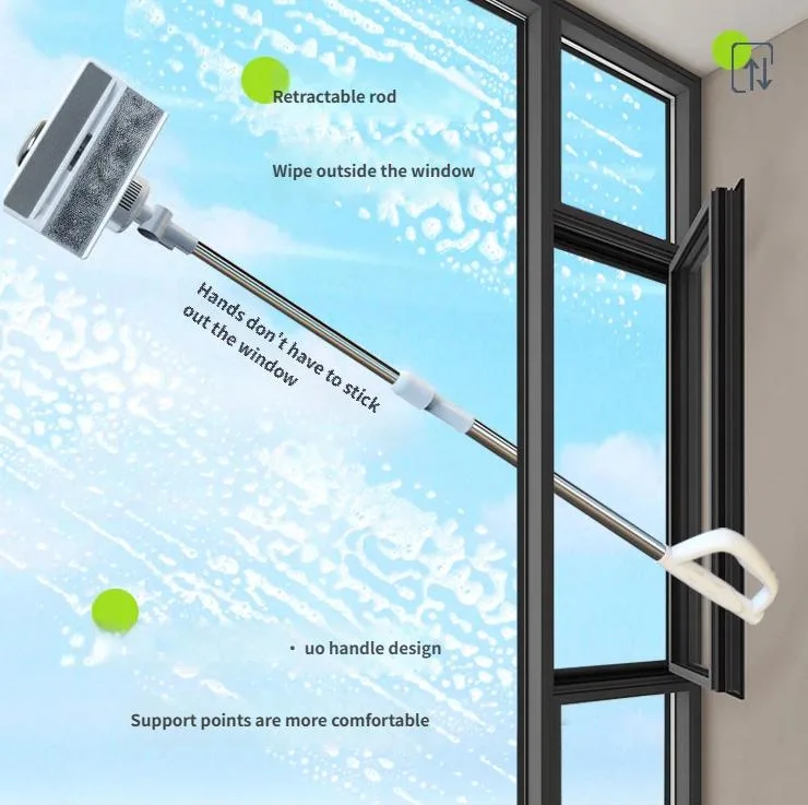 Aspiradora ultrasónica telescópica eléctrica para la limpieza de ventanas domésticas.