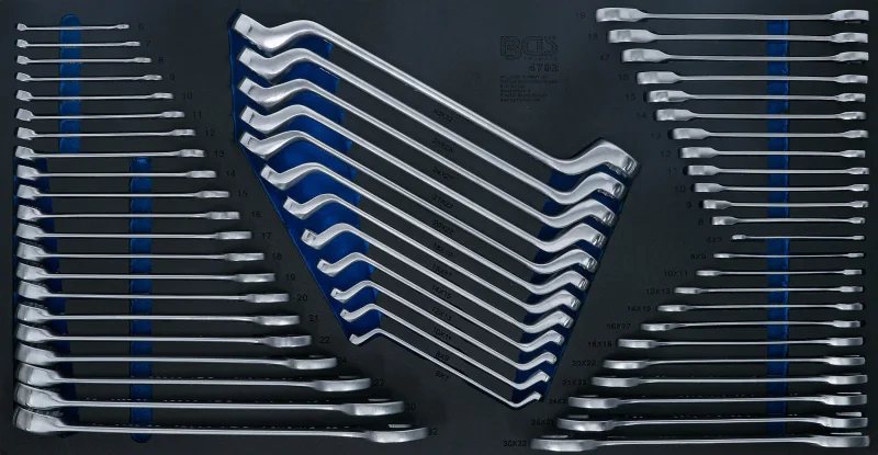 Bandeja xl: llave combinada / llave de estrella doble / juego de llaves fijas dobles y llave combinada con carraca | 57 piezas