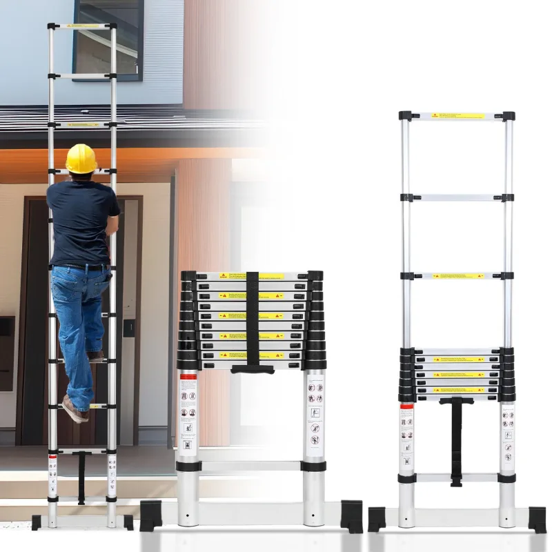 Escalera telescópica premium alu 3,2 m con estabilizador, antideslizante, multifunción estable