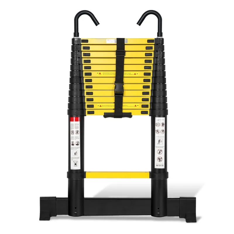 Escalera telescópica premium 3,8 m negra con estabilizador y ganchos stable