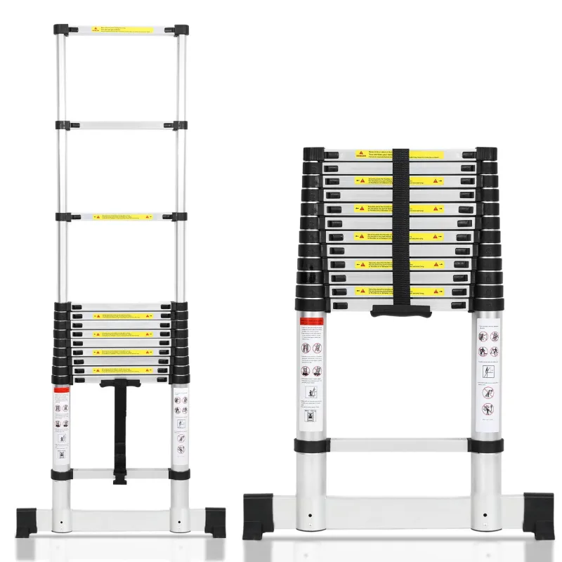 Escalera telescópica premium de 3,8 m con estabilizador, antideslizante y estable