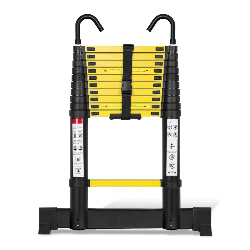 Escalera telescópica premium 3,2 m negra con estabilizador y ganchos stable