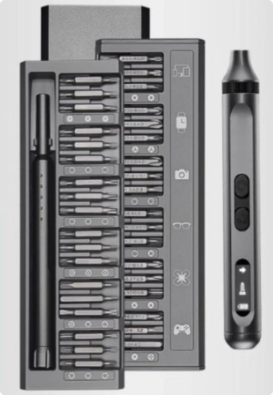 (72 piezas) juego de destornilladores eléctricos portátiles recargables multifuncionales con indicador de batería y luz led frontal.