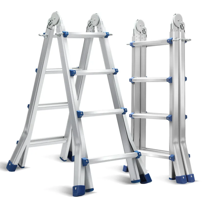 Escalera telescópica plateada, 2,4 m, plegable, multifuncional, interior/exterior, 150 kg