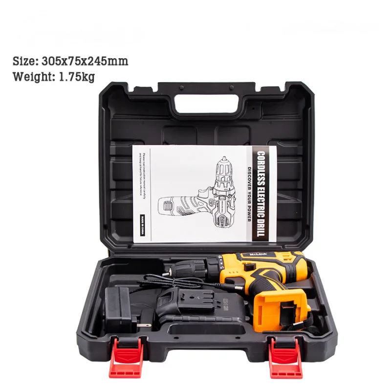 Taladro eléctrico de 21 v, taladro de pistola de doble velocidad, destornillador doméstico, estándar europeo.