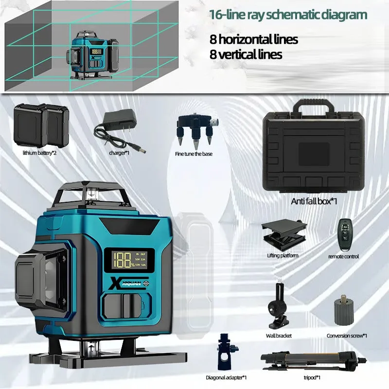 Nivel láser para exteriores, nivel infrarrojo de 16 líneas, pantalla digital, dispositivo de proyección.