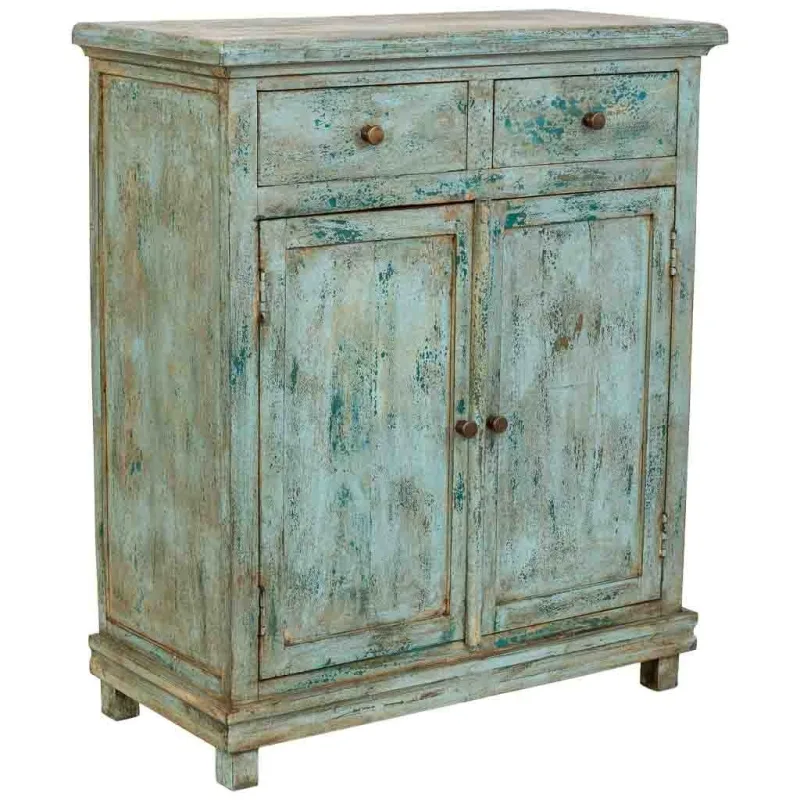 Recibidor de madera artesanal turquesa 85x40x100h cm