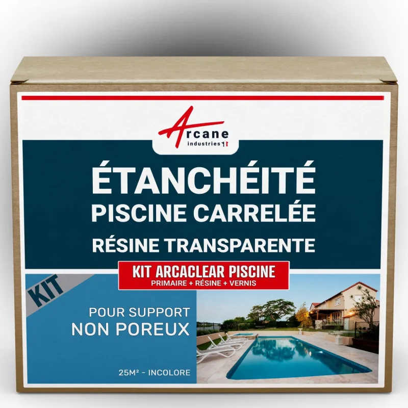Resina impermeabilizante transparente para piscinas, kit con membrana líquida - arcaclear - 25 m², soporte no poroso transparente - arcane industries