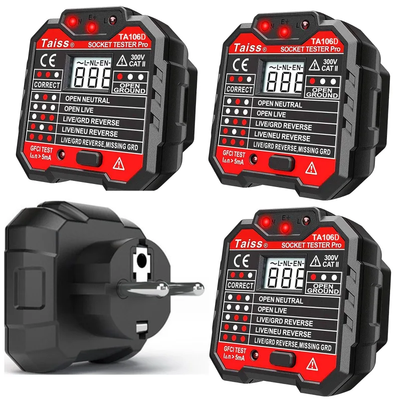Detector de tensión sin contacto, comprobador de enchufes y comprobador de dispositivo rcd (4 piezas) / 48-250 v / cat ii 300 v - enchufe ue