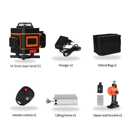 Nivel láser de 16 líneas, herramienta de nivelación, montaje en pared, rango de medición de 5 a 100 metros, receptor de batería recargable, 4d 4x360