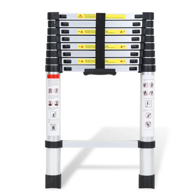 Escalera telescópica multifuncional portátil de 2,6 m, plegable de aluminio, con bolsa de transporte y guantes, carga máxima 150 kg