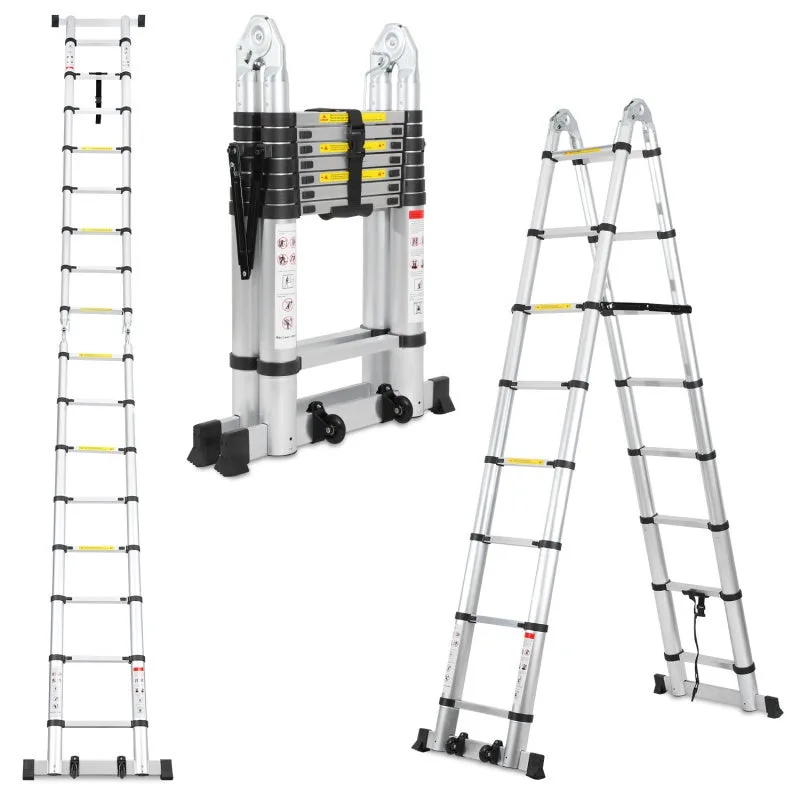 Escalera telescópica plegable portátil, extensible de 3,8 m a 1,9 m + 1,9 m.