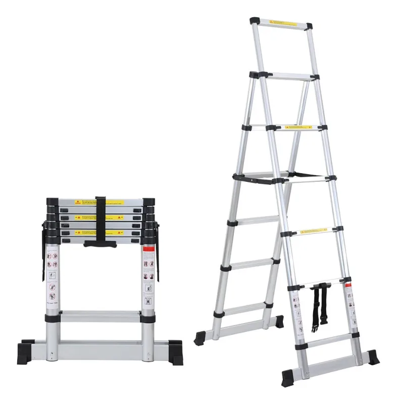 Escalera telescópica de 4+5 peldaños, escalera telescópica de 3,1 m, escalera telescópica plegable