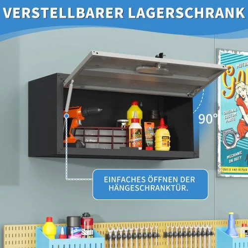 Armario metálico de pared versátil con puerta con cerradura, gabinete suspendido para garaje, taller, cocina, h34,5×b75×t30 cm