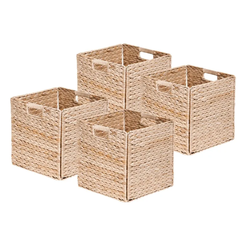 Juego de 4 cestas de almacenaje con asas de jacinto de agua 31x31x31cm