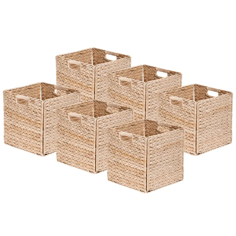 Lote de 6 cestas plegables con asas jacinto de agua 31x31x31cm