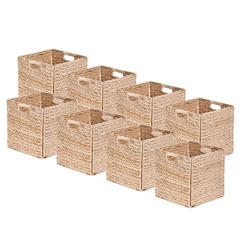 Lote de 8 cestas plegables de jacinto de agua natural 31x31x31cm
