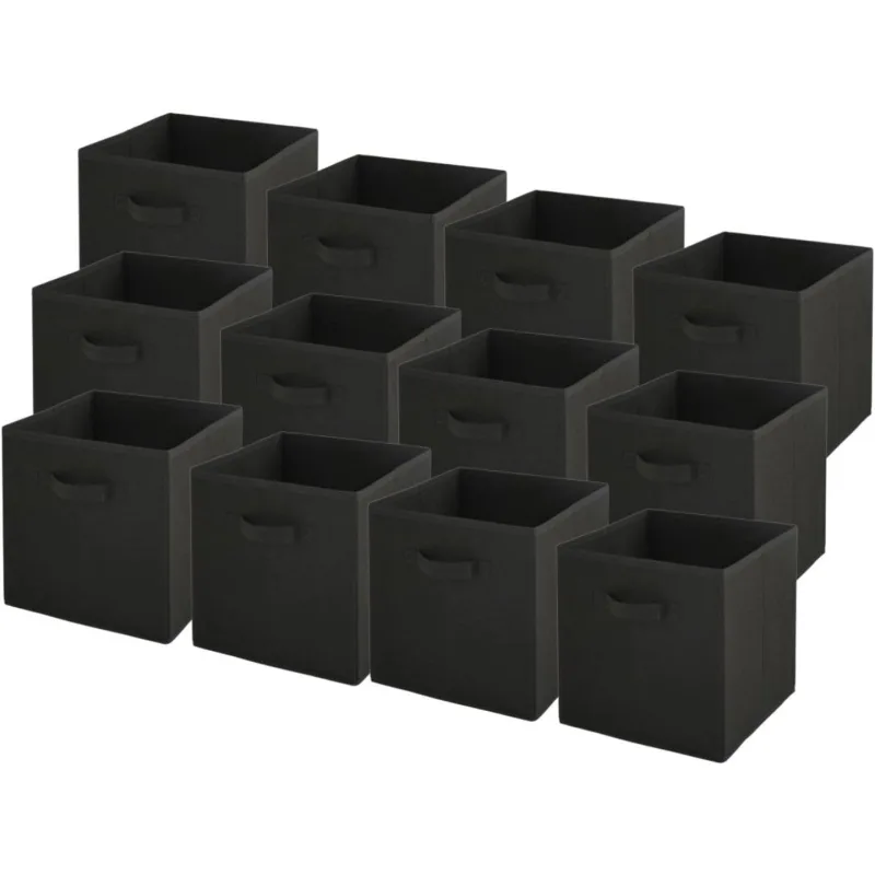 Lote de 12 cestas plegables de tela negra 31x31x31cm