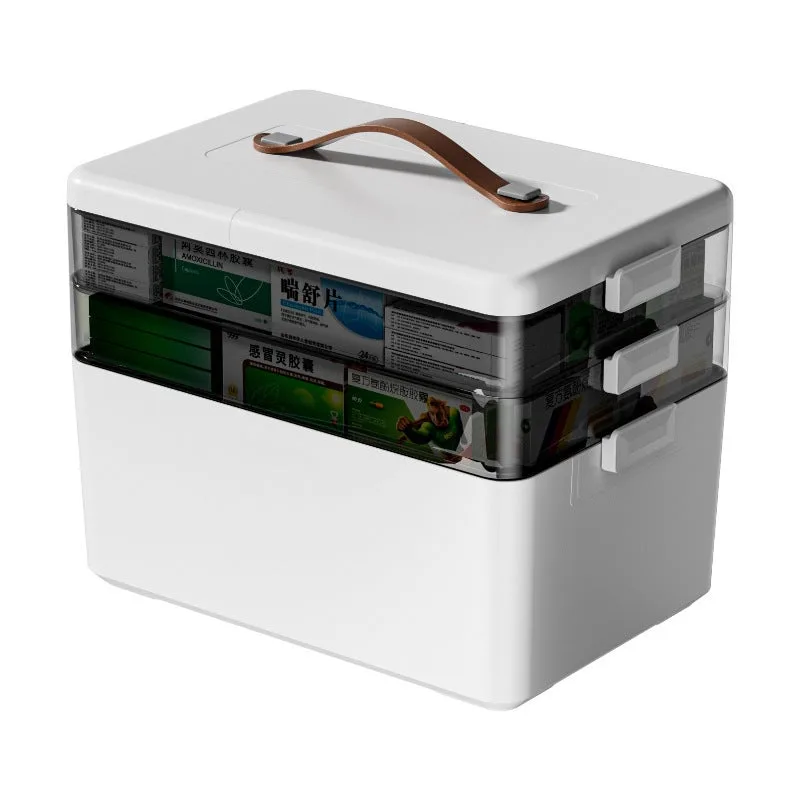 Botiquín portátil de gran capacidad para el hogar, caja de escritorio portátil para almacenamiento médico, tres compartimentos, 34 x 22 x 25,5 cm