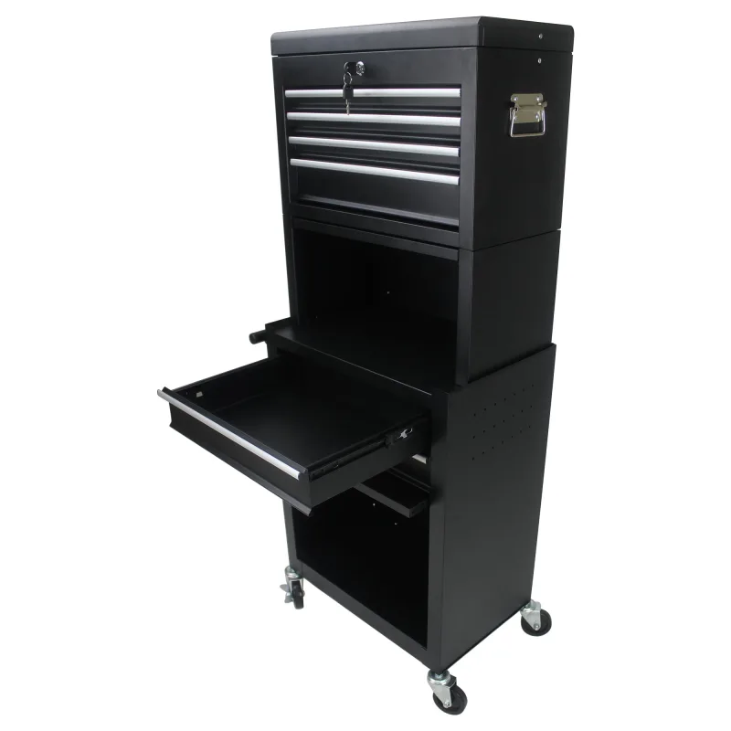 Caja de herramientas, armario de herramientas - con 4 ruedas universales, organizador de almacenamiento extraíble 2 en 1 - para garaje, taller - negro