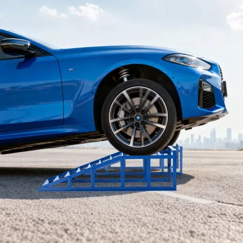 Elevador hidráulico azul 2000 kg – rampa profesional para coches, mantenimiento y cambio de aceite, ángulo de acceso 23°, altura ajustable 27,5 cm