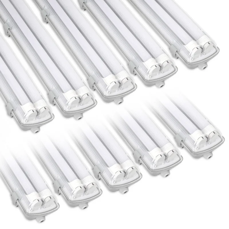 10 tiras de luces led impermeables para tubos t8, ip65, 120 cm, 2 x 18 w, blanco frío