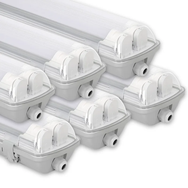 6 tiras de luces led impermeables para tubos led t8, ip65, 120 cm, 2 x 18 w, blanco frío