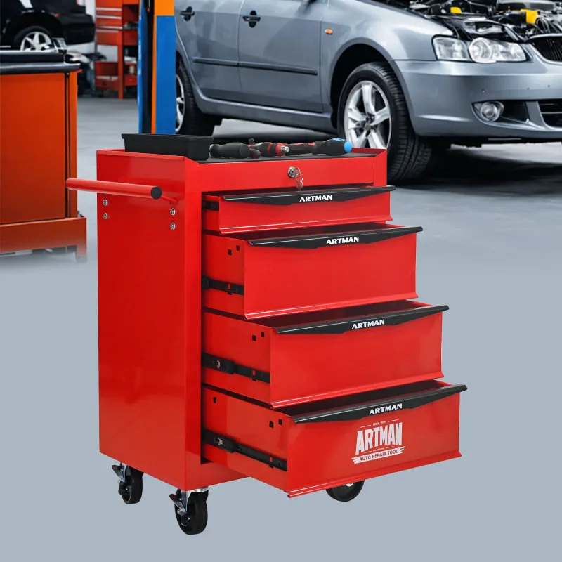 Carro de herramientas móvil 4 cajones 20'' rojo/negro, guías de bolas