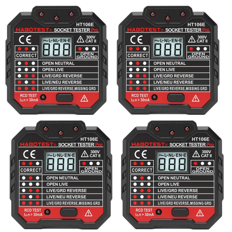 Probador enchufes eléctricos zaewry(paquete 4) con pantalla lcd retroiluminada,capaz de probar 7 tipos cableado/48-250 v/catii 300 v, enchufe europeo