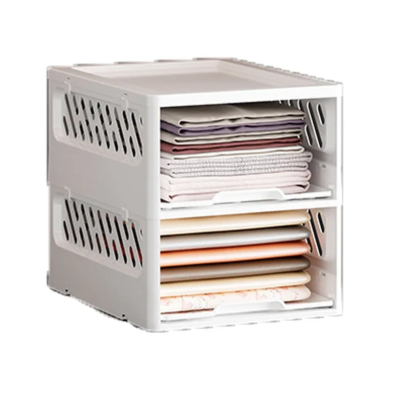 Cesta apilable para armario, plegable, con cajón, para dormitorio, dos niveles [blanco] 33,5 x 43,3 x 36,5 cm