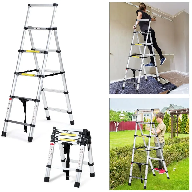 Escalera telescópica articulada de 1,4 m + 1,7 m, 4 x 5 peldaños, escalera plegable multifuncional profesional