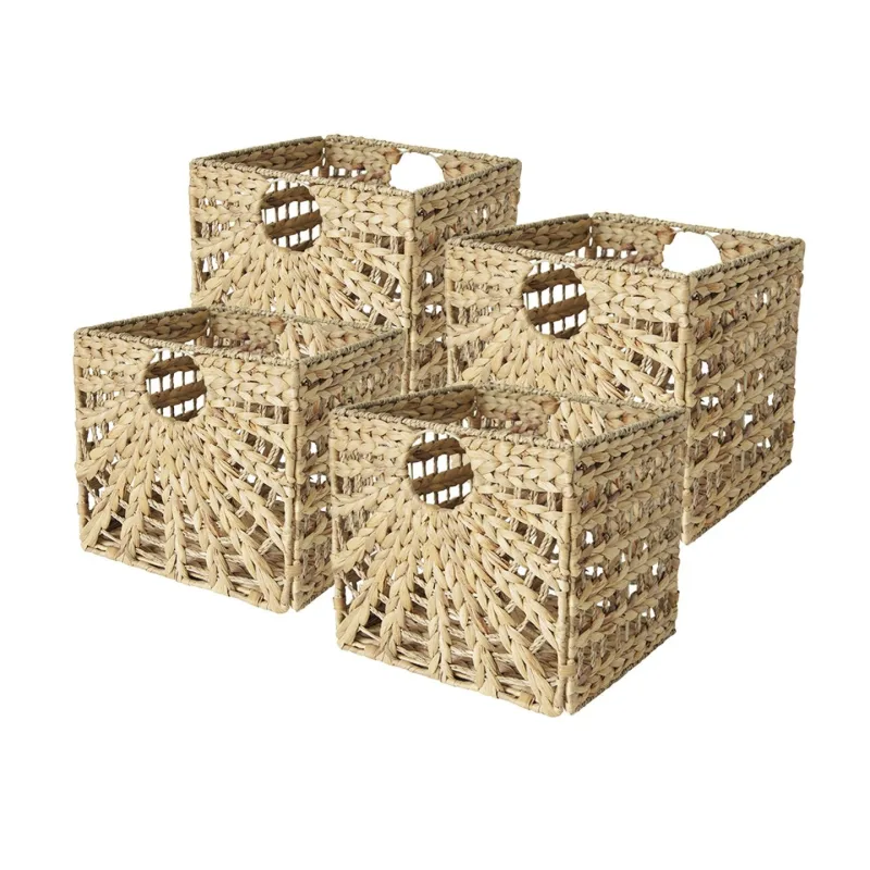 Juego de 4 cestas plegables de junco de mar con motivo de sol