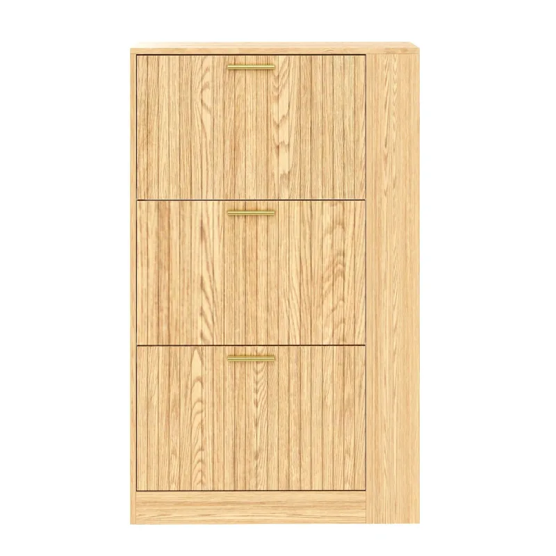 Parrot uncle zapatero moderno minimalista de madera de 3 puertas, con estantes abiertos y gran capacidad, para entrada
