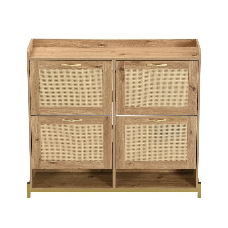 Parrot uncle zapatero abatible de ratán y madera, diseño moderno y compacto, espacio de almacenamiento integrado, fácil de instalar para el hogar