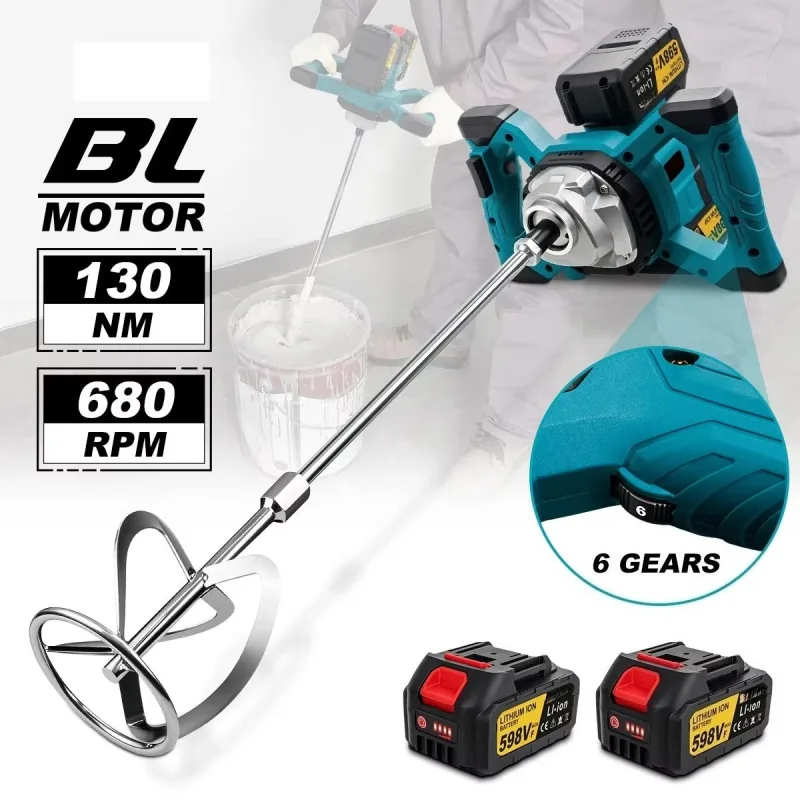 Mezcladora eléctrica de hormigón sin escobillas de 20v con 6 velocidades, para cemento, mortero, yeso y pintura, compatible con baterías makita de 18v