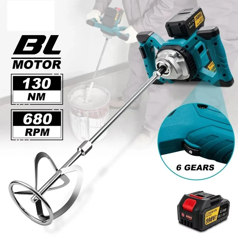 Mezcladora eléctrica inalámbrica de concreto con 6 velocidades, mezcladora de mortero, yeso y pintura, compatible con baterías makita de 18 v.