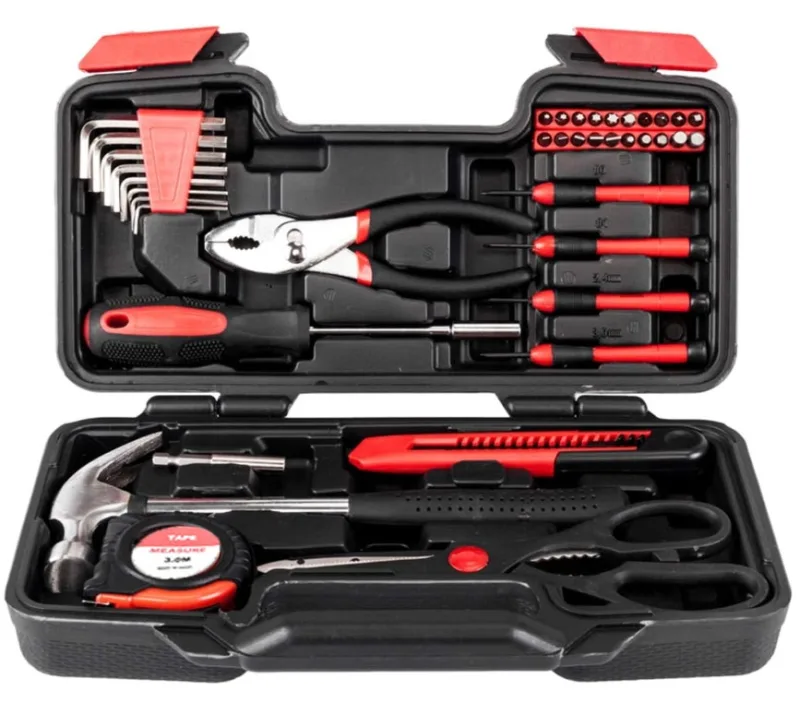 Fuleadture 39pcs-juego de herramientas para el hogar que incluye una llave hexagonal, un martillo, un destornillador,una cinta métrica y tijeras rojas