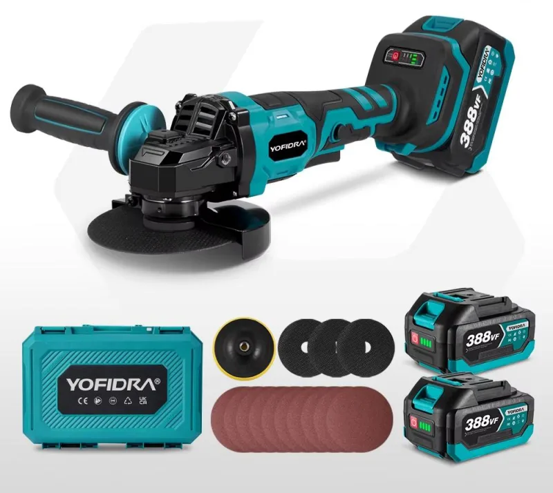 Amoladora angular eléctrica de 125 mm,alta eficiencia,tres velocidades,corte,juego de herramientas eléctricas,dos baterías - qwinern
