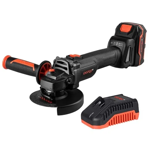 Amoladora bateria 20v-125mm dnipro-m.brushless con batería recargable 4ah, cargador- kit herramientas eléctricas profesionales. dga-201bc ultra 20v