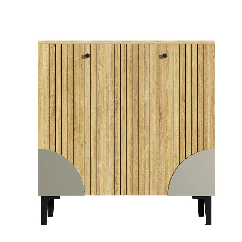 Parrot uncle armario zapatero moderno 90x32x94 cm - 3 puertas, estructura vertical con estante y decoración gris