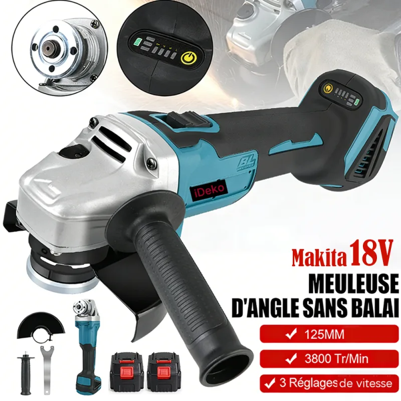 Amoladora angular eléctrica inalámbrica 125 mm, 3 velocidades, 2 baterías y 2 discos makita 18v recargable, máquina de corte brushless