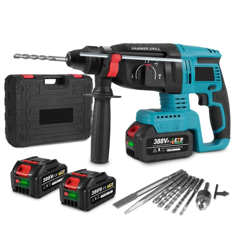 Taladro de martillo inalámbrico taladro de martillo eléctrico sds-plus martillo de impacto sin escobillas taladro martillo con 2 baterías