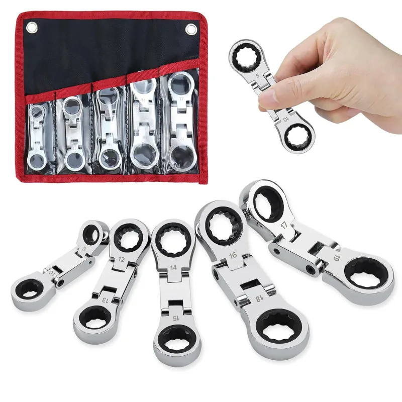 Kaket llaves combinadas de 8-19 mm, juego de 5 llaves de carraca con cabezal ajustable, llaves portátiles y de acción rápida