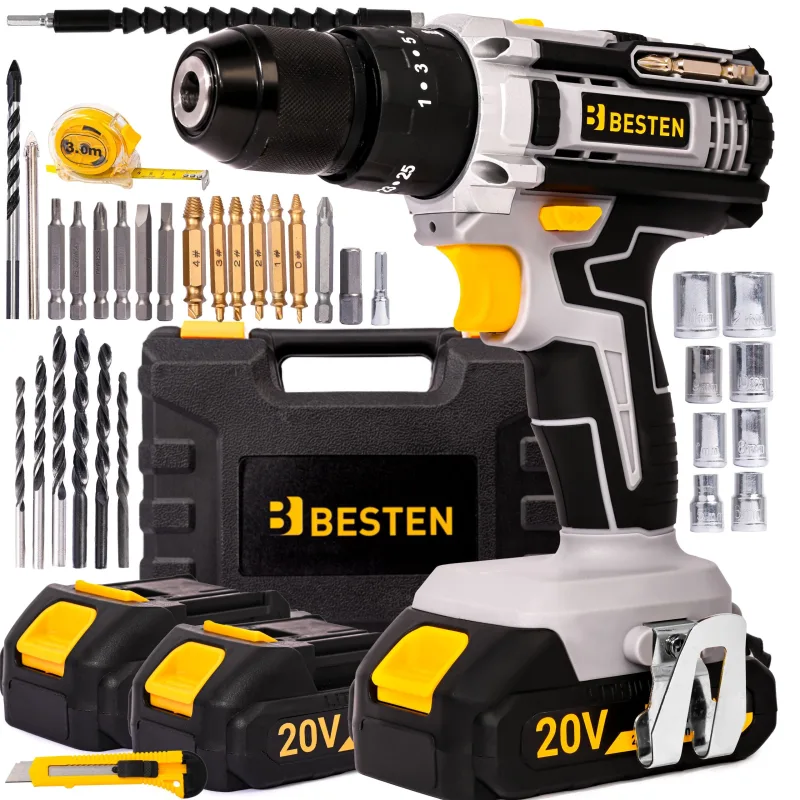 Taladro percutor a batería 20v 50nm besten be-2905 con 2 baterías y maletín