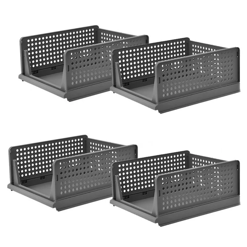Bomclap cesta de almacenamiento para artículos diversos closet, organizador plegable para armario, juego de 4 cestas apilables y extensibles (gris)