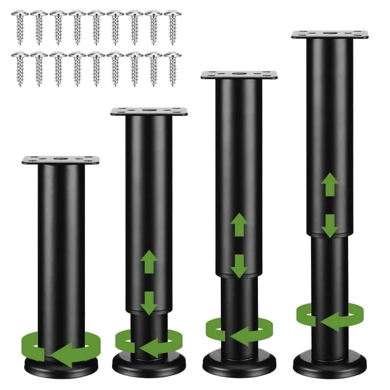 Patas para muebles de 4 piezas, 18-30 cm, patas retráctiles para muebles, fijación de metal para patas de muebles ajustables-negro