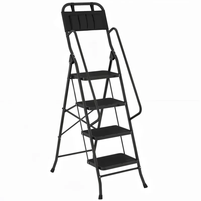 Escalera plegable de 4 peldaños con bolsa de herramientas escalera de tijera con peldaños anchos antideslizantes negro