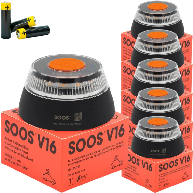 Pack 6 luz de emergencia v-16 conectada dgt 3.0 soos v16iot - geolocalización incluida