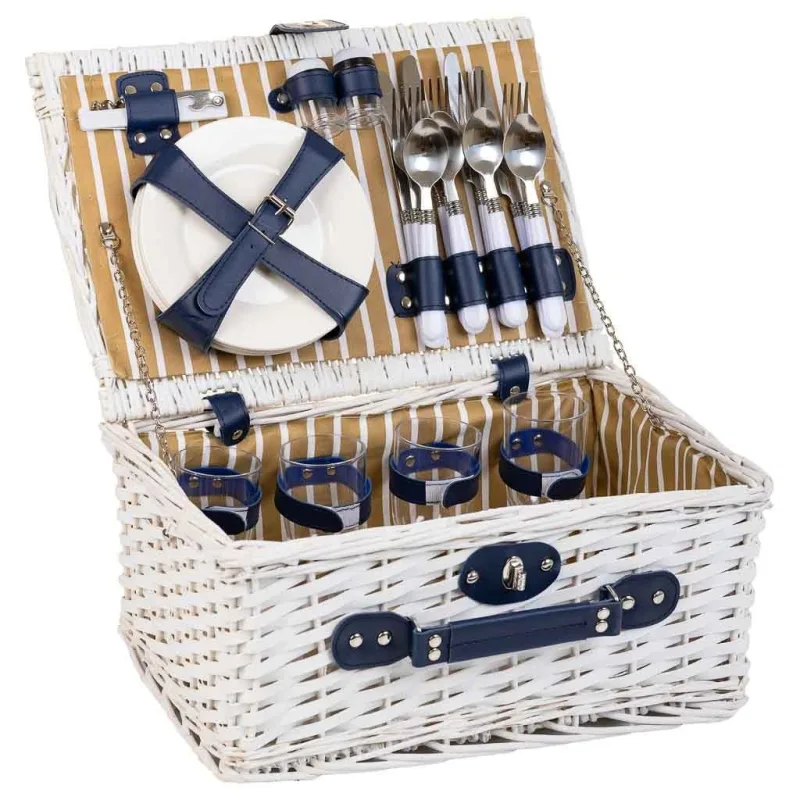 Cesta de picnic blanco y azul 40x28x19